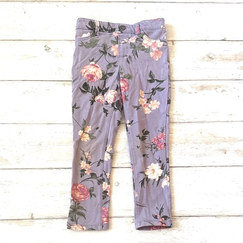 Children’s Place 4T Girls Purple Floral Print Pastel Pants Elastic Waist Pull On